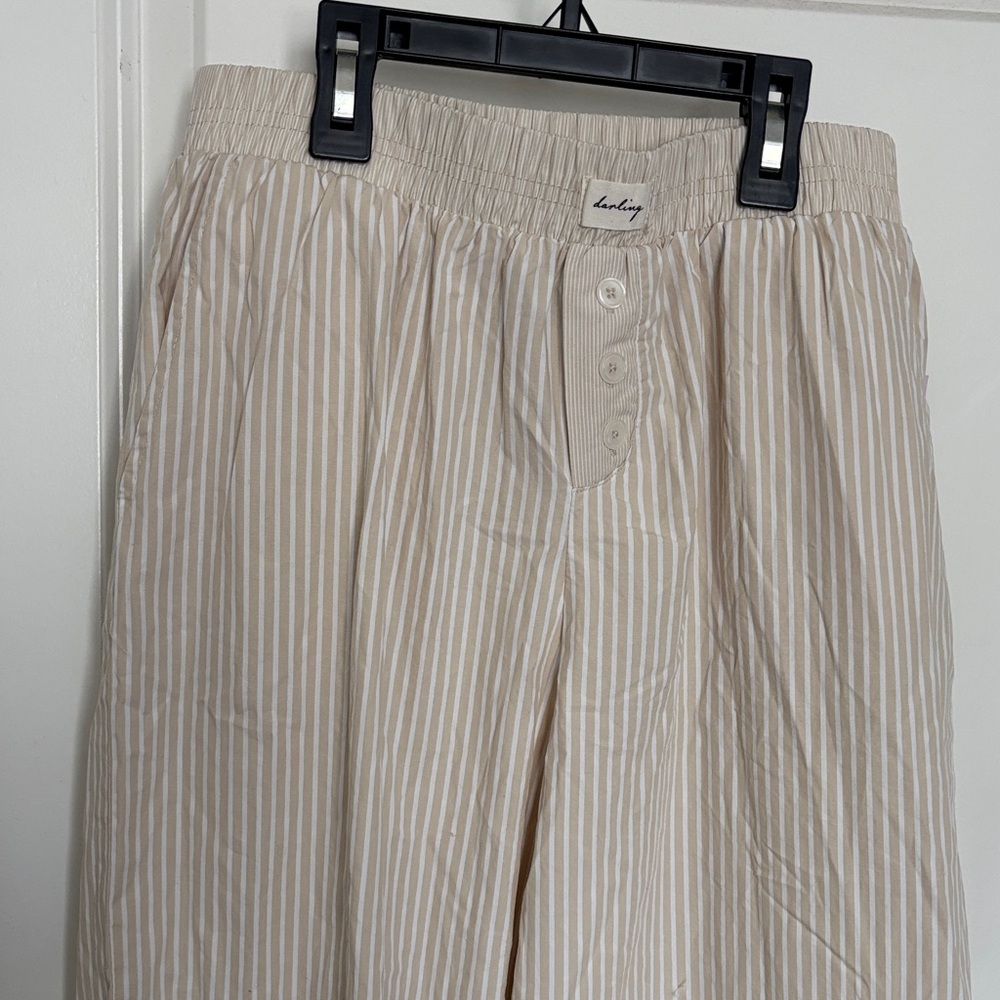 Wild Fable Beige and White Striped Elastic Waist Lounge Pants